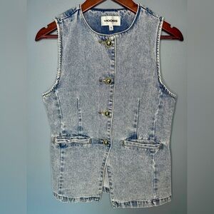 Vigoss Women’s Light Wash Denim Button Front Cottagecore Vest | Size Small